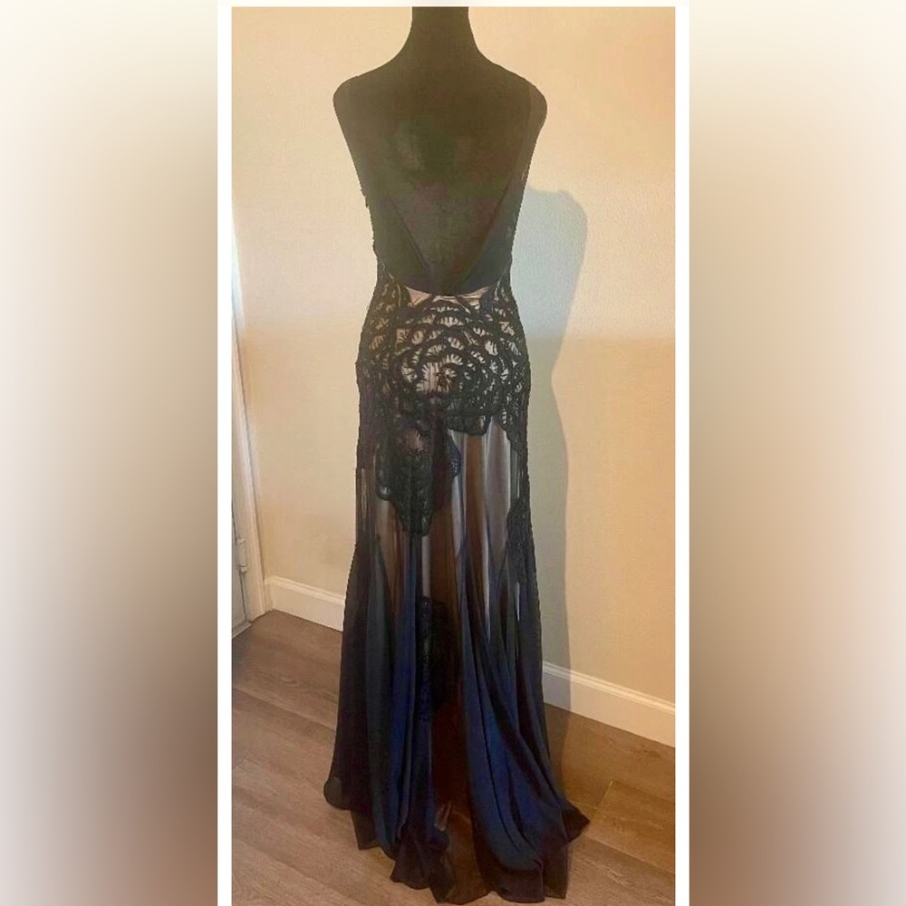 Sue Wong Vintage Y2K Black Mesh Gown Dress 4 - Picture 2 of 4